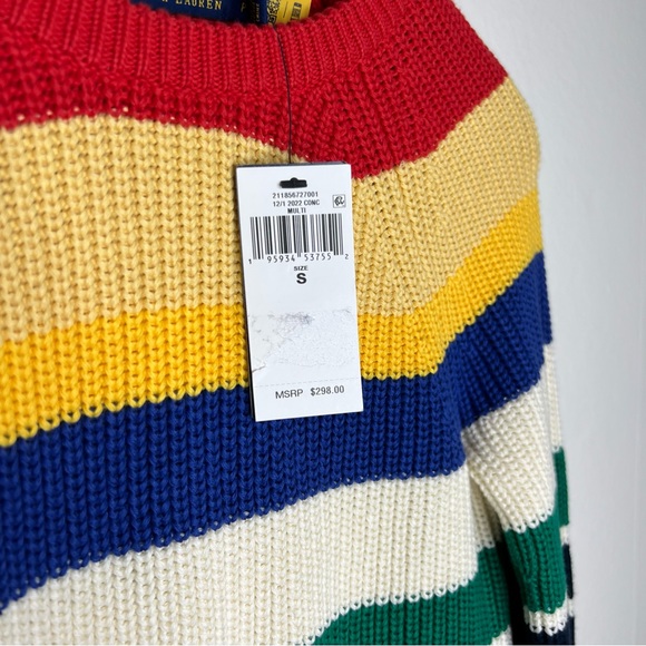 NWT Polo Ralph Lauren Stripe Chunky Knit Cotton Sweater Textured 3D Knit Sz S - Picture 8 of 11